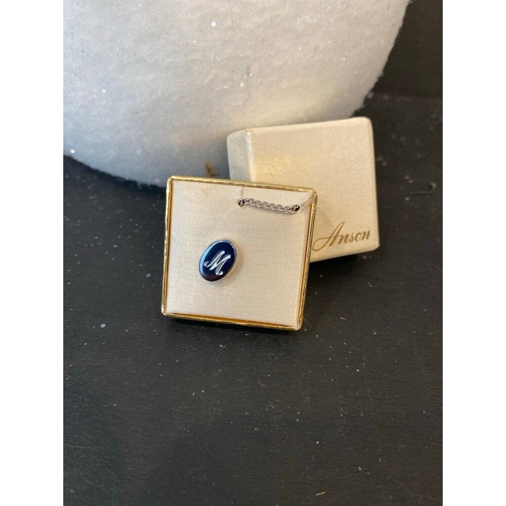 Vintage Anson Silver Letter "M" Tie Tack Pin Engraved Men's Jewelry